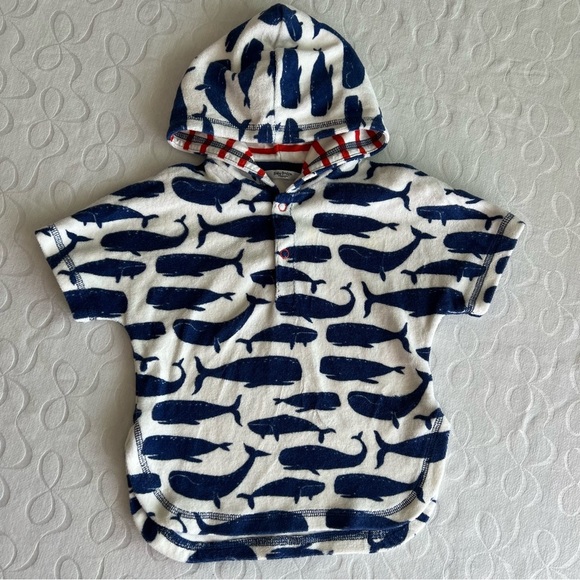 Baby Boden Terrycloth Cover Up Toweling Hoodie 3-6Months Beach Pool Whales Ocean - Picture 1 of 7